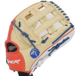 Smash It Sports Viper Japanese Kip Leather Slowpitch Softball Fielding Glove β Tan Red Blue White